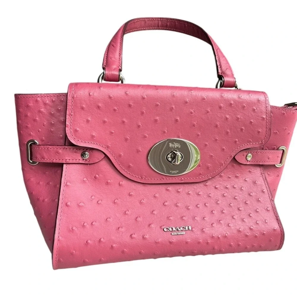 Coach Blake Ostritch Flap Carryall Top Handle Satchel Embossed Leather